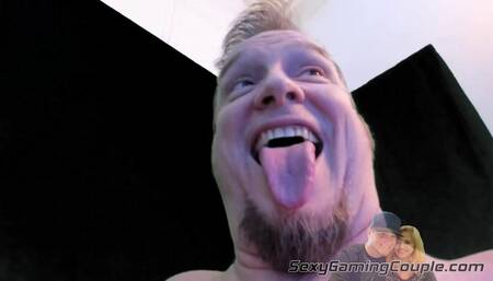Asian gives throbbing dick a sloppy blowjob with cumm in mouth and spits it on dick