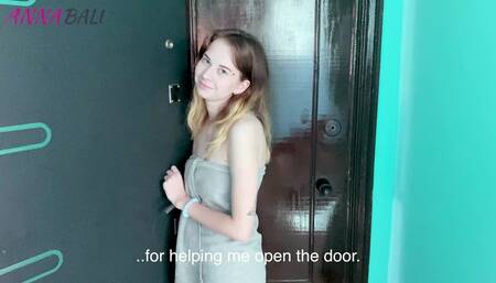 the courier helped me open the door and I sucked him