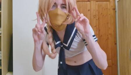 Cute Astolfo Cosplayer with beautiful body spanks his ass and jerks off
