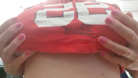 Playing with my huge boobs for you