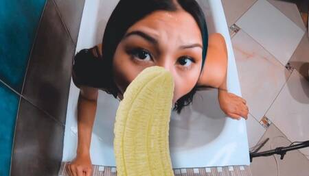 Asian woman sucks a huge dick long and deep????????