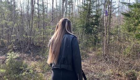 play with anal plug in forest