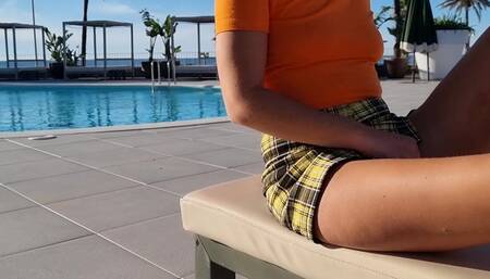 Hot risky teen show and masturbation pussy on pool