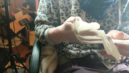 Jerk off with latex gloves