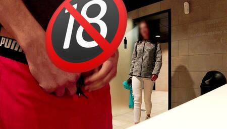 Public men toilet - handjob by a stranger woman
