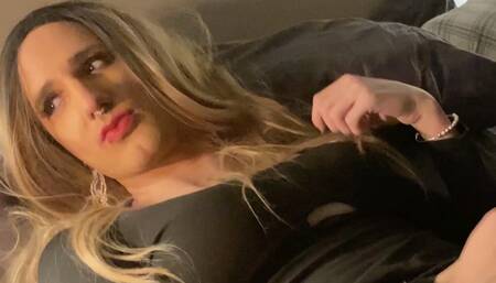 Crossdresser Fucked By Dildo While Stroking Cock