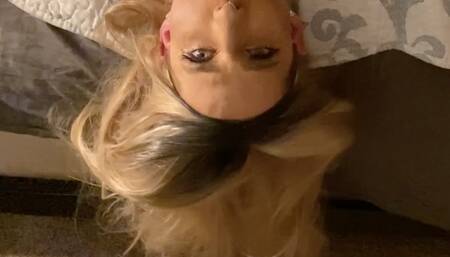 Sexy Blonde Crossdresser Sucking Long Dildo