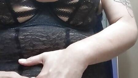 Azriel stands and moans while edging and fingering hard erect pulsating big clit until leg shaking quivering huge orgasm