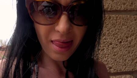 HD - Betty Luxxx giving a blowjob with a scenic background