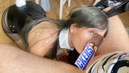Bunny girl suck her masters cock & swallow cum