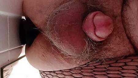 Black fishnet bodystocking and my new black anal dildo