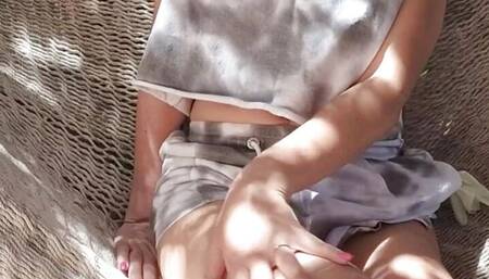 Teen masturbation solo in garden Sexy tigh pussy