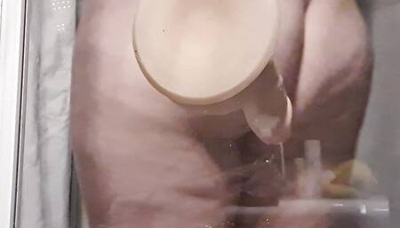 Fucking my Dildo in the Shower for Stepdad