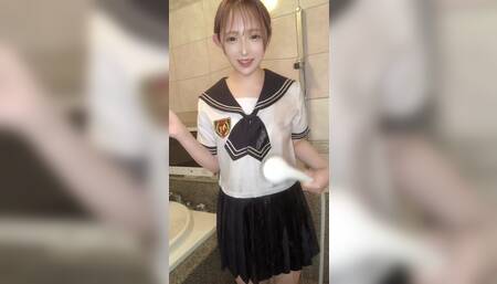 Masturbate in the shower room wearing school clothes.