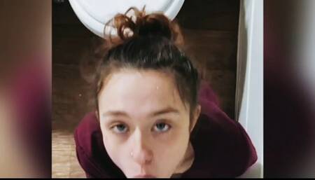 Sucking Wall dildo in step brothers room when parents are in bed