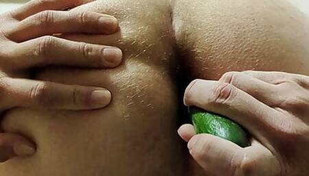 Teen Slut Shoves A CUCMBER Down His ASS!