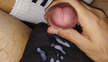 juerk off with cumshot on black undies 1