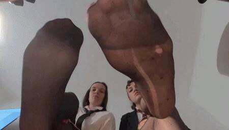 VR180 - Under Two Young Schoolgirl's Nylon Feet