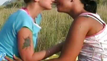 Amazing lesbian couple from Germany having fun outdoors