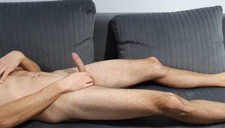 Big Cock Gay legs shaking with pleasure when lie on the couch. Amateur Gay Teen (18+) moaning orgasm