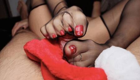 2hotfeet4you - X-mass fully fashioned draining the pipe nylon footjob