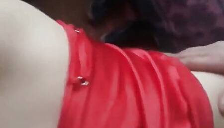 Fancy red satin nightgown