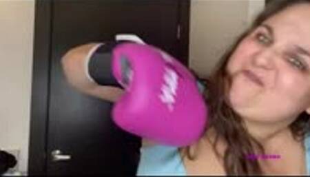 New hot pink boxing gloves!! belly & tit punches!
