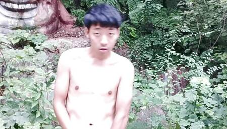 boy cum Masturbation cute outdoor forest