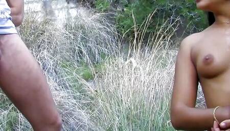 Enjoying an outdoor double penetration threesome action is