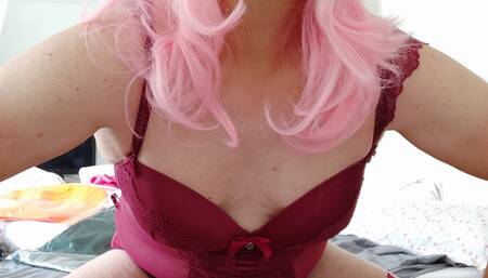 Very sexy crossdresser in a hot bodysuit and stockings