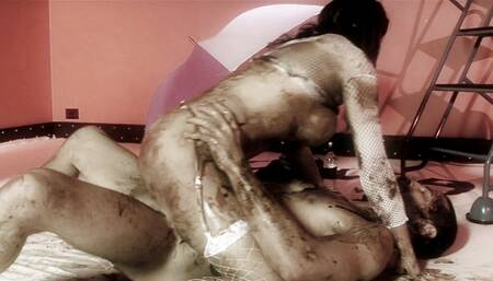 Big-boobed brunette Jodi James gets covered in chocolate to suck and fuck