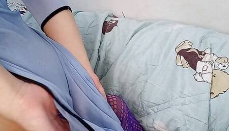 Crossdressing sissy playing with Sex machine