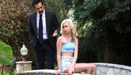 Miniature blonde chick Kiara Cole screwed hard by a curved dick