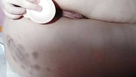 The bottom whore was flogged and ordered to fuck herself in anal