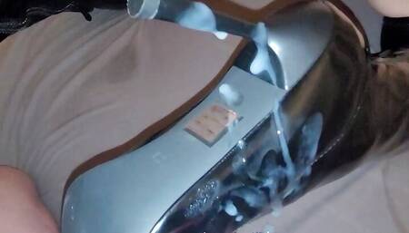 my very first footjob in my sexy boots...come spray on my shoes