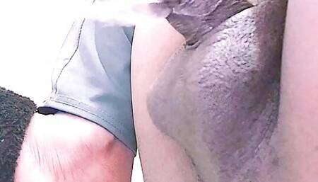 Pissing and masturbating in public toilet