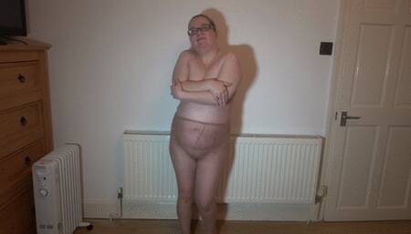 Naked in Sexy Tan Pantyhose