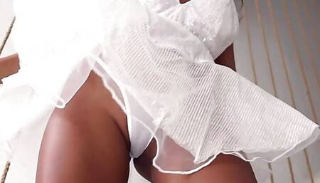 Tiny black girl Putri Cinta exposing her wet tiny pussy