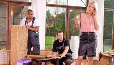 Hot Blonde Blanche Bradburry Wild DP Fuck with B&W cocks