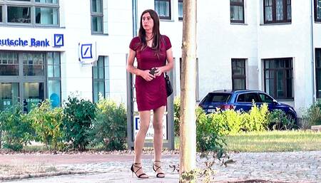 Crossdresser Sissy In Short Dress walk in Public