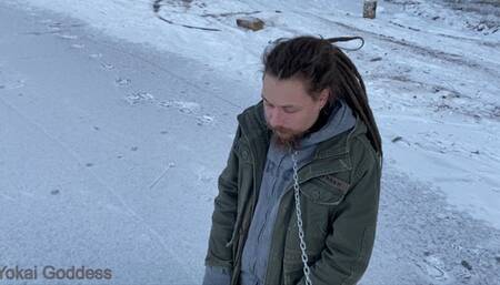 Walking in winter forest: part 2 - playing with My pup with stick