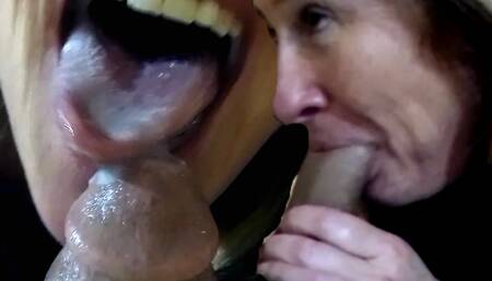 SHE WORSHIPS HIS COCK AND PLAYS WITH THE CUM! PERFECT BJ EYE CONTACT DEEPTHROAT