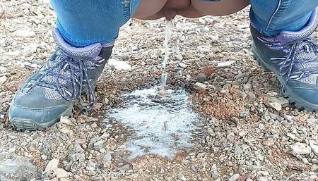 Wife pissing outdoors for all to see!