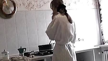 Blonde is impatiently waiting for her husband to turn him on