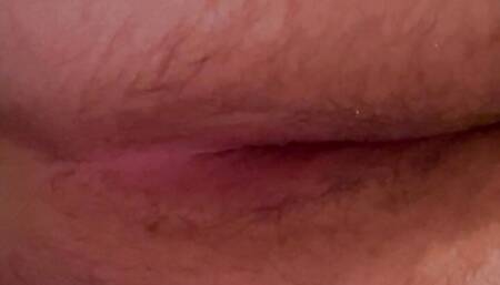 Chubby boy pushes hard to let out massive fart from his pink asshole