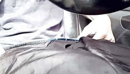 Masturbate while driving with cock ring and little dildo on