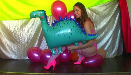 Dinosaur & Pink Balloons, Ass, Nails, Heels