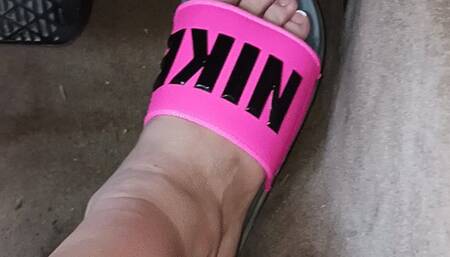 Driving the Benz in pink Nike slides part 2