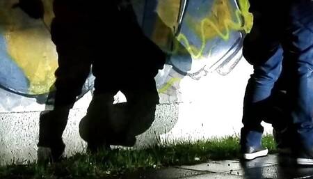 Leashed in public sucking cock