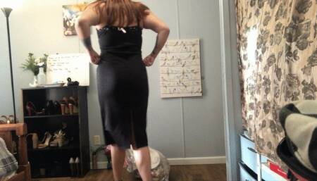 Crushing trash in sexy black dress